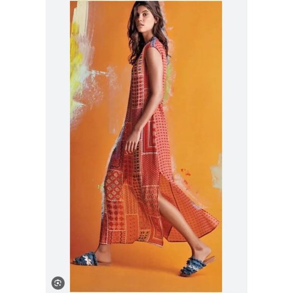 Tanvi Kedia Patchworked Sol Maxi Dress Women's XSmall Orange Boho Anthropologie